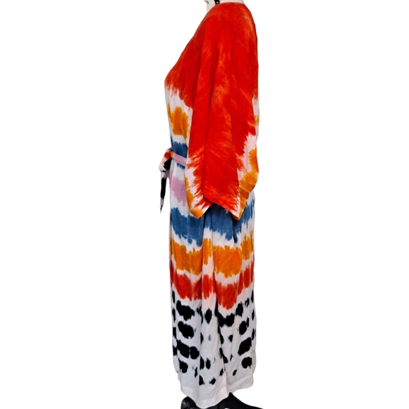 Kendall & Kylie Tie Dye colorful belted long maxi duster kimono - Picture 7 of 16
